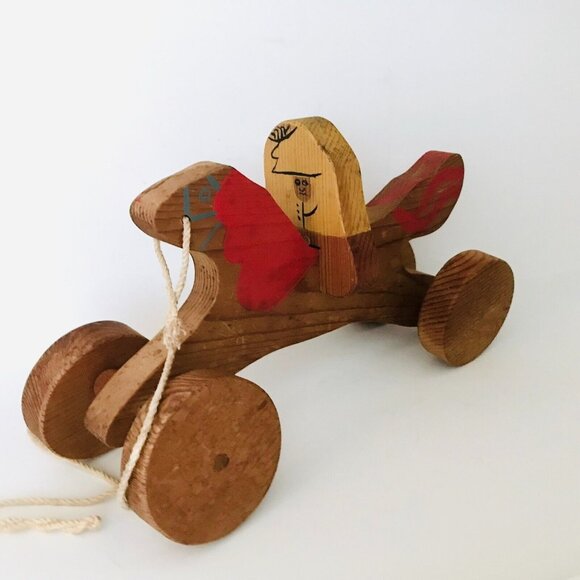 Handmade Wood Pull Toy Horse Rider Tilted Wobble Wheels Hand Painted - Picture 1 of 13
